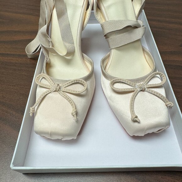 Satin Cream Lace-Up Heels red bottoms - Picture 6 of 6